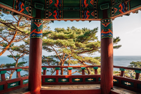 Sea view from Hajodae Korean traditional pavilion in Yangyang, Koreaのeditorial素材