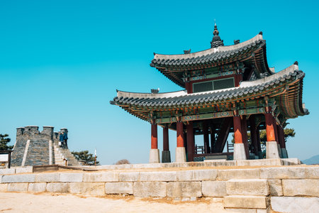 Hwaseong Fortress Seojangdae, Korean traditional architecture in Suwon, Koreaのeditorial素材