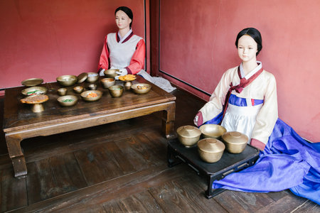 Suwon, Korea - December 30, 2016 : Mannequin dressed in hanbok in Hwaseong Haenggung Palaceのeditorial素材