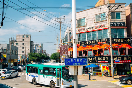 Siheung, Korea - July 9, 2020 : Oido seaside restaurant street