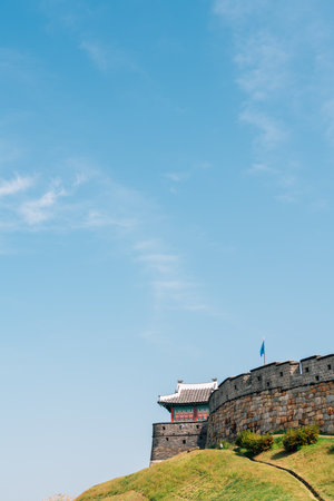 Hwaseong Fortress Korean traditional architecture in Suwon, koreaのeditorial素材