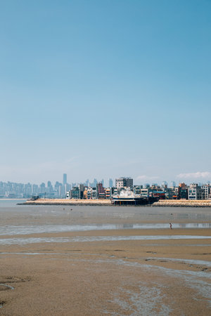 Oido sea and city view in Siheung, Koreaのeditorial素材