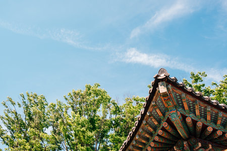 Yongjusa temple Korean traditional eaves in Hwaseong, Korea