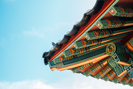 Yongjusa temple Korean traditional eaves in Hwaseong, Koreaのeditorial素材