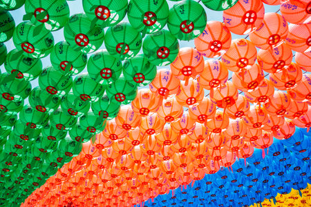 Colorful lanterns at Cheonggye temple in Uiwang, Korea (Korean translation is Buddha's birthday)のeditorial素材