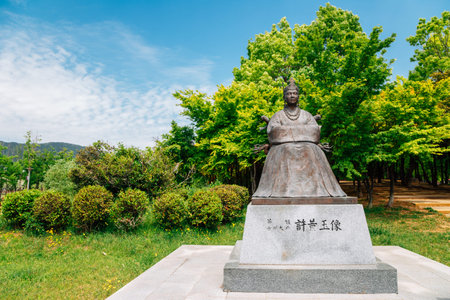 Gimhae, Korea - April 24, 2021 : Heo Hwang-ok statue at Sureungwon Garden