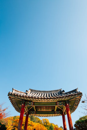 Yeongnamnu pavilion Korean traditional architecture at autumn in Miryang, Korea