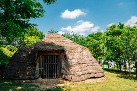 Gimhae, Korea - April 24, 2021 : Spring of Bonghwangdae Park, Archaeological Site in Bonghwang-dong