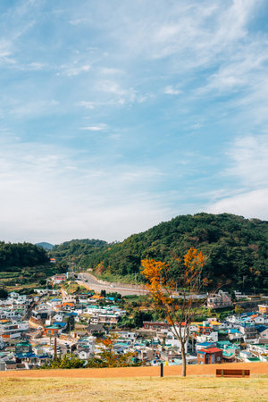 Panoramic view of Seopirang village in Tongyeong, Koreaのeditorial素材
