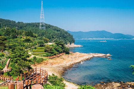 Sea and nature landscape in Tongyeong Yi Sun-sin park, Koreaのeditorial素材