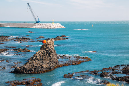 Gyeongju Yangnam Jusangjeolli Cliff, columnar joint and sea in Koreaのeditorial素材