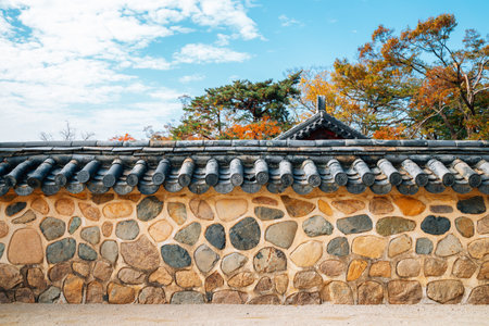 Bulguksa temple stone wall at autumn in Gyeongju, Koreaのeditorial素材