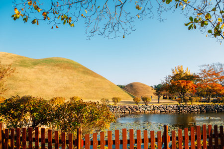 Autumn of Daereungwon ancient tomb in Gyeongju, Koreaのeditorial素材