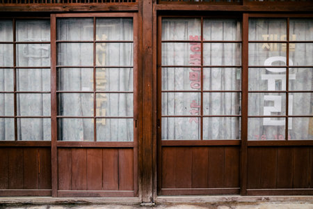 Pohang, Korea - February 8, 2017 : Japanese style old traditional wooden door