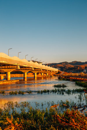 Nakdonggang riverside park at sunset in Andong, Korea