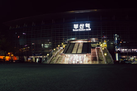 Busan, Korea - April 2, 2016 : Busan train station square night view