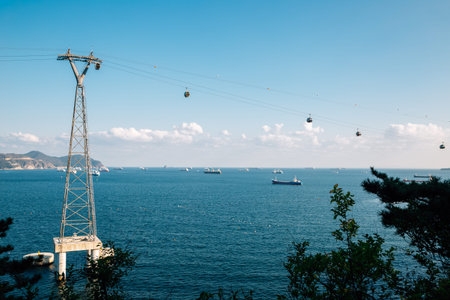 Blue sea and Songdo Marine Cable Car in Busan, Korea