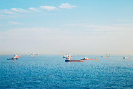 Blue sea and ships in Busan, Korea