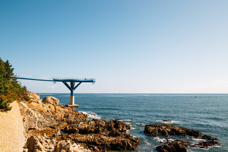 Cheongsapo Daritdol skywalk and blue sea in Busan, Koreaのeditorial素材