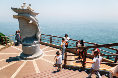 Busan, Korea - May 29, 2015 : Taejongdae seaside walkway with tourist peopleのeditorial素材