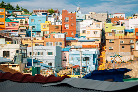 Gamcheon Culture Village colorful houses in Busan, Koreaのeditorial素材