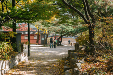 Seoul, Korea - November 9, 2016 : Autumn maple and Korean traditional architecture at Deoksugung Palaceのeditorial素材