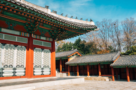 Gyeonghuigung Palace traditional architecture in Seoul, Koreaのeditorial素材