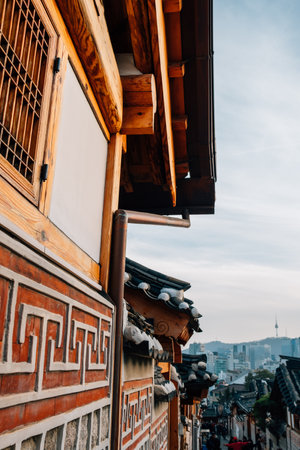 Bukchon Hanok village Korean traditional house in Seoul, Koreaのeditorial素材