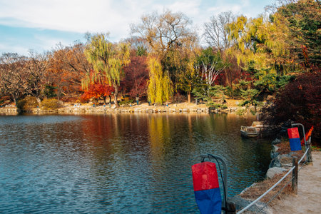 Changgyeonggung Palace autumn maple garden in Seoul, Koreaのeditorial素材
