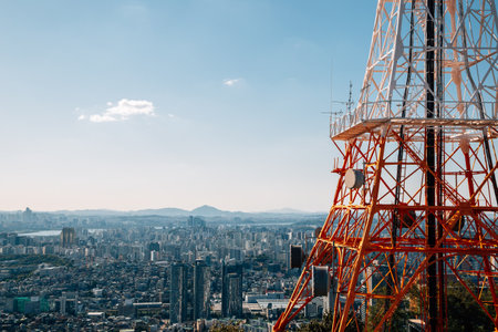 Panoramic view of Seoul city from Namsan tower in Seoul, Koreaのeditorial素材