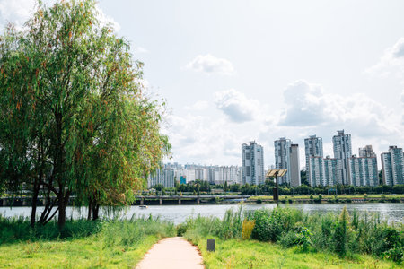 Nodeulseom island Han river park in Seoul, Koreaのeditorial素材
