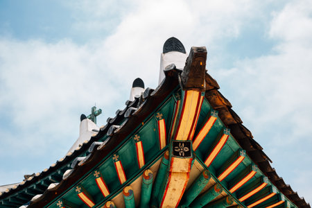 Korean traditional roof at Ganghwa Anglican Catholic Church in Incheon, Koreaのeditorial素材