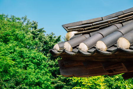 Korean traditional roof at Gyodong Hyanggyo Confucian School in Ganghwa-gun, Incheon, Koreaのeditorial素材