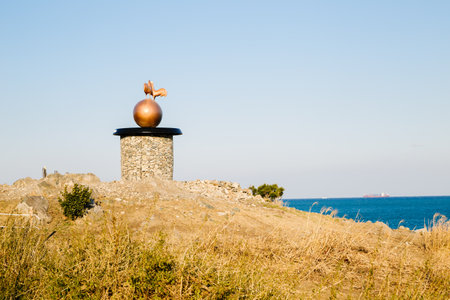 Ulsan, Korea - February 9, 2017 : Memorial sculpture and landscape of winter sea in Ganjeolgotのeditorial素材
