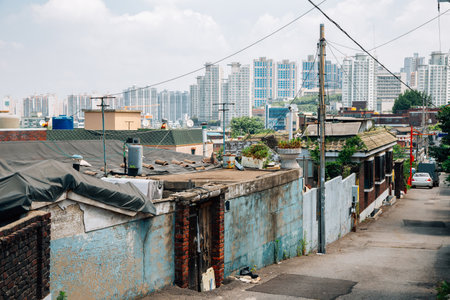 Old town and new town at Ugakro cultural village in Incheon, Koreaのeditorial素材