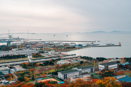 Panoramic view of Incheon port at autumn in Incheon, Koreaのeditorial素材