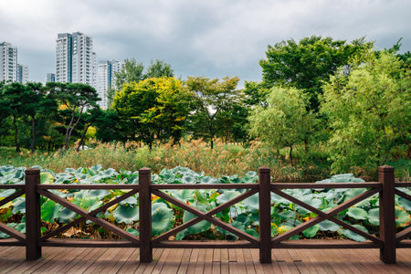 Songdo International City Michuhol Park in Incheon, Koreaのeditorial素材