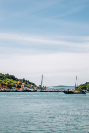 Dolsan bridge and seaside village in Yeosu, Koreaのeditorial素材