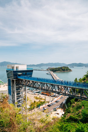 Panoramic view of Yeosu port and Odongdo Island and sea from Jasan Park in Yeosu, Koreaのeditorial素材