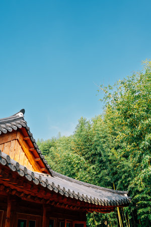 Korean traditional house and bamboo forest at Juknokwon in Damyang, Koreaのeditorial素材