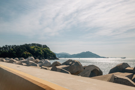 Odongdo Island and sea in Yeosu, Koreaのeditorial素材