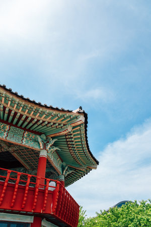 Jasan Park Korean traditional pavilion in Yeosu, Koreaのeditorial素材