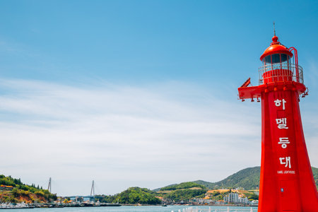 Yeosu, Korea - April 26, 2021 : Hamel lighthouse and sea villageのeditorial素材