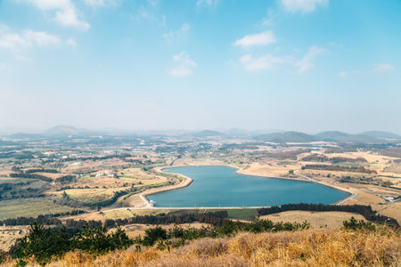Oreum volcanic cone landscape from Yeongju Mountain in Jeju Island, Koreaのeditorial素材