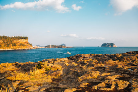 Seogwipo Saeseom Island Saeyeongyo Bridge and Munseom Island in Jeju Island, Koreaのeditorial素材
