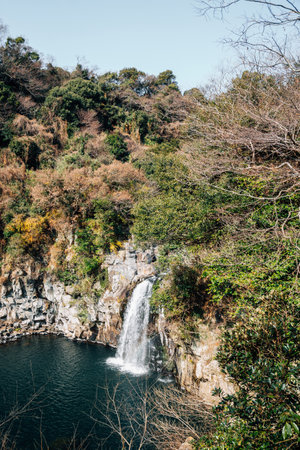 Cheonjeyeon waterfall in Jeju Island, Koreaのeditorial素材