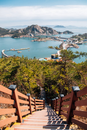 Panoramic view of Gogunsan Islands from Daejangbong peak in Gunsan, Koreaのeditorial素材