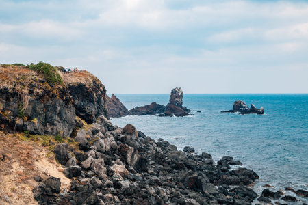 Seopjikoji sea and rock formation in Jeju Island, Koreaのeditorial素材