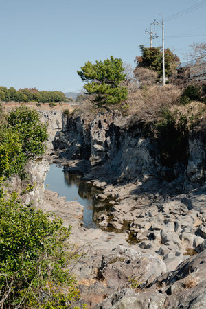Jeju Olle Trail, valley near Soesokkak Estuary in Jeju island, Koreaのeditorial素材