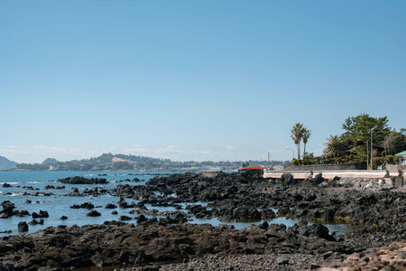 Wimi-ri village seascape, Jeju Olle Trail route 5 in Jeju island, Koreaのeditorial素材